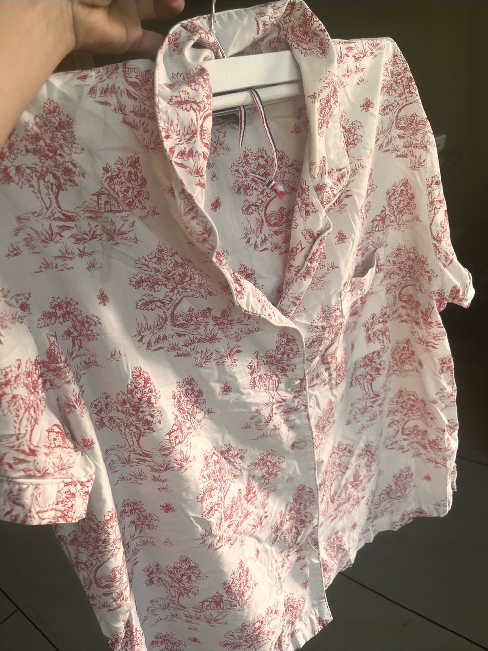 Charter Club White and Red Toile Button-Down Shirt